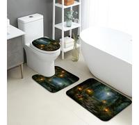 Lot de 3 tapis de salle de bain de jardin, motif lanternes de forêt enchantée, tapis de toilette absorbant, antidérapant, lavable en forme de U, motif floral nocturne, séchage rapide