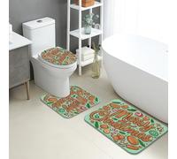 Lot de 3 tapis de salle de bain de Noël, motif biscuit en pain d'épices, tapis de toilette antidérapants en forme de U, lavables et à séchage rapide