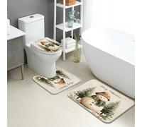 Lot de 3 tapis de salle de bain de Noël, motif bonhomme de neige, forêt, absorbants, antidérapants, lavables, en flanelle, à séchage rapide