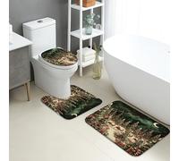 Lot de 3 tapis de salle de bain de Noël, motif forêt hivernale, scène nocturne, absorbant, antidérapant, lavable en forme de U, vacances festives, séchage rapide