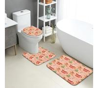 Lot de 3 tapis de salle de bain de Noël - Tapis de toilette en flanelle absorbant et antidérapant en forme de U - Tapis de toilette en flanelle à séchage rapide - Motif biscuit en pain d'épice