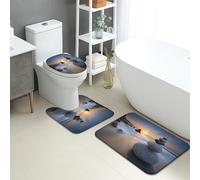 Lot de 3 tapis de salle de bain de plage, tapis de toilette tranquille coucher de soleil pierres, absorbants, antidérapants, lavables, en flanelle, à séchage rapide