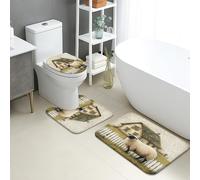 Lot de 3 tapis de salle de bain de style ferme, style vintage, moutons, cottage, tapis de toilette absorbants, antidérapants, lavables en forme de U, campagne rustique, en mousse à mémoire de forme