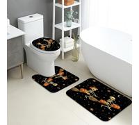 Lot de 3 tapis de salle de bain d'Halloween à motif squelette citrouille, balai, absorbants, antidérapants, lavables, effrayants, en mousse à mémoire de forme, à séchage rapide
