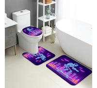 Lot de 3 tapis de salle de bain d'Halloween à motif squelette fluo, tapis de toilette absorbants, antidérapants, lavables, effrayants, lumineux, à séchage rapide