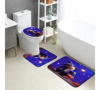 Lot de 3 tapis de salle de bain d'Halloween en flanelle absorbant et antidérapant en forme de U à séchage rapide Motif ourson magicien