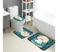 Lot de 3 tapis de salle de bain d'Halloween en flanelle absorbants, antidérapants et lavables en forme de U, effrayant, à séchage rapide, motif lune fantôme et forêt