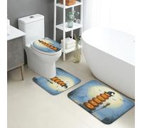 Lot de 3 tapis de salle de bain d'Halloween en flanelle absorbants, antidérapants, lavables en forme de U, motif citrouille, balai, lune, nuit effrayante, séchage rapide
