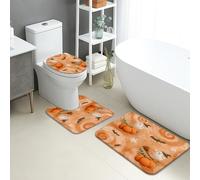 Lot de 3 tapis de salle de bain d'Halloween en flanelle, motifs fantômes mignons, citrouilles, absorbants, antidérapants, lavables en forme de U, effrayant, festif, à séchage rapide