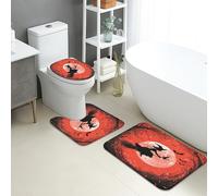 Lot de 3 tapis de salle de bain d'Halloween en mousse à mémoire de forme, absorbants, antidérapants, lavables, en forme de U, à séchage rapide, motif sorcière, balai