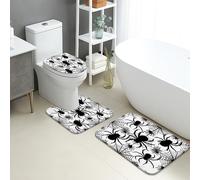Lot de 3 tapis de salle de bain d'Halloween en mousse à mémoire de forme antidérapants en forme de U à séchage rapide Motif toiles d'araignée effrayantes Noir/blanc