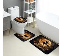 Lot de 3 tapis de salle de bain d'Halloween en mousse à mémoire de forme, motif sorcière, balai, lune, noir, antidérapant, lavable, effrayant, décoratif, à séchage rapide