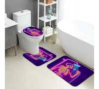 Lot de 3 tapis de salle de bain d'Halloween - Motif squelette fluo, lumineux, absorbant, antidérapant, lavable en forme de U, effrayant et éclatant - En flanelle à séchage rapide