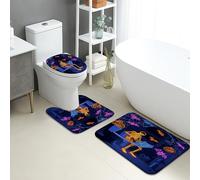 Lot de 3 tapis de salle de bain d'Halloween - Tapis de toilette en flanelle absorbant et antidérapant en forme de U - Tapis de toilette effrayant et lumineux à séchage rapide - Motif squelette fluo