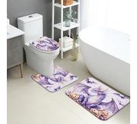 Lot de 3 tapis de salle de bain d'Halloween - Tapis de toilette en flanelle absorbant et antidérapant en forme de U - Lavable - Séchage rapide - Motif dragon violet
