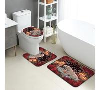 Lot de 3 tapis de salle de bain d'hiver confortables, absorbants, antidérapants, lavables en forme de U, motif forêt festive, à séchage rapide
