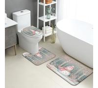 Lot de 3 tapis de salle de bain d'hiver, motif bonhomme de neige, forêt, absorbants, antidérapants, lavables en forme de U, pour les vacances