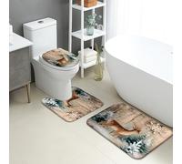 Lot de 3 tapis de salle de bain d'hiver, rustique, motif cerf, forêt, absorbant, antidérapant, lavable, confortable, à séchage rapide, en flanelle