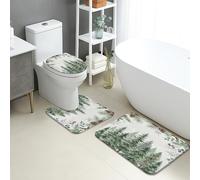 Lot de 3 tapis de salle de bain d'hiver, tapis de toilette absorbants, antidérapants, lavables en forme de U, inspirés de la nature, en flanelle, à séchage rapide, vert forêt