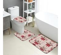 Lot de 3 tapis de salle de bain douillets, tapis de toilette absorbants, antidérapants, lavables en forme de U, motif d'animaux mignons, tapis de salle de bain en flanelle à séchage rapide