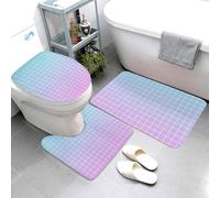 Lot de 3 tapis de salle de bain doux, absorbants, antidérapants et lavables, motif quadrillage ombré, bleu et rose, tapis de contour pour salle de bain, toilettes, baignoire