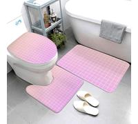 Lot de 3 tapis de salle de bain doux, absorbants, antidérapants et lavables, motif quadrillage ombré rose pêche