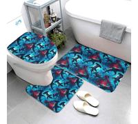 Lot de 3 tapis de salle de bain doux, absorbants, antidérapants et lavables, motif requins en forme de U, pour salle de bain, baignoire, toilettes