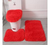 Lot de 3 tapis de salle de bain doux antidérapants avec tapis de sol en forme de U et housse de siège de toilette (rouge)