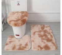 Lot de 3 tapis de salle de bain doux en microfibre - Tapis de bain antidérapant et pelucheux - Housse de siège de toilette pour salle de bain - Tapis de bain absorbant l'eau, lavable en machine (camel