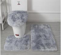 Lot de 3 tapis de salle de bain doux en microfibre - Tapis de bain antidérapant et pelucheux - Housse de siège de toilette pour salle de bain - Tapis de bain absorbant l'eau, lavable en machine (gris