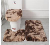 Lot de 3 tapis de salle de bain doux en microfibre - Tapis de bain antidérapant et pelucheux - Housse de siège de toilette pour salle de bain - Tapis de bain absorbant l'eau, lavable en machine (café)