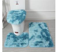 Lot de 3 tapis de salle de bain doux en microfibre - Tapis de bain antidérapant et pelucheux - Housse de siège de toilette pour salle de bain - Tapis de bain absorbant l'eau, lavable en machine (bleu