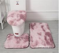 Lot de 3 tapis de salle de bain doux en microfibre - Tapis de bain antidérapant et pelucheux - Housse de siège de toilette pour salle de bain - Tapis de bain absorbant l'eau, lavable en machine (rose