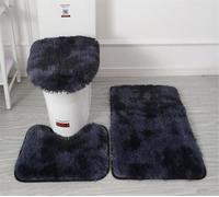 Lot de 3 tapis de salle de bain doux en microfibre - Tapis de bain antidérapant et pelucheux - Housse de siège de toilette pour salle de bain - Tapis de bain absorbant l'eau, lavable en machine (bleu
