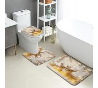 Lot de 3 tapis de salle de bain en flanelle à motif de cerf - Absorbants et antidérapants - Lavables en forme de U - Séchage rapide - Motif animal sauvage d'automne