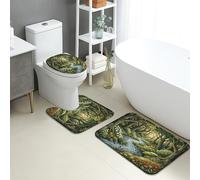 Lot de 3 tapis de salle de bain en flanelle à séchage rapide, absorbants, antidérapants, lavables en forme de U, motif forêt vert nature