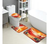 Lot de 3 tapis de salle de bain en flanelle absorbant et antidérapant en forme de U, motif dunes de sable vibrant, motif coucher de soleil dans le désert, tapis de toilette en flanelle à séchage