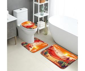 Lot de 3 tapis de salle de bain en flanelle absorbant et antidérapant en forme de U, motif dunes de sable vibrant, motif coucher de soleil dans le désert, tapis de toilette en flanelle à séchage