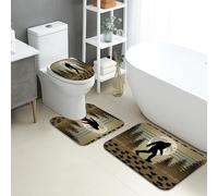 Lot de 3 tapis de salle de bain en flanelle, absorbants, antidérapants, lavables, en forme de U, à séchage rapide, motif silhouette de la nature sauvage