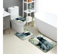 Lot de 3 tapis de salle de bain en flanelle, absorbants, antidérapants, lavables en forme d'ours, motif animal de la forêt, séchage rapide