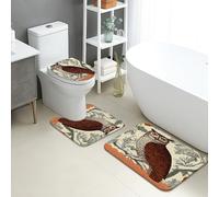 Lot de 3 tapis de salle de bain en flanelle motif hiboux, inspirés de la nature rustique, absorbants, antidérapants, lavables en forme de U, forêt d'automne