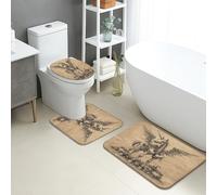 Lot de 3 tapis de salle de bain en flanelle, motif pégase vintage, absorbants, antidérapants, lavables, en forme de U, art médiéval, séchage rapide