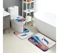 Lot de 3 tapis de salle de bain en flanelle, motif tortue de mer, corail, absorbants, antidérapants, lavables, en flanelle, à séchage rapide