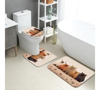 Lot de 3 tapis de salle de bain en forme d'animal mignon, tapis de toilette antidérapant en forme de U, en flanelle confortable, à séchage rapide, motif empreinte de patte d'ours