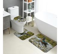 Lot de 3 tapis de salle de bain en forme de canard inspirés de la nature, tapis de toilette absorbants, antidérapants, lavables en forme de U, motif animaux sauvages rustiques, en flanelle, à séchage