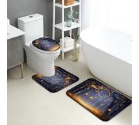 Lot de 3 tapis de salle de bain en forme de forêt d'automne - Soirée enchantée - Nature, lumineux, absorbant, antidérapant, lavable en forme de U, confortable, automne - Tapis de salle de bain en