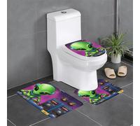 Lot de 3 tapis de salle de bain en forme de U avec couvercle en forme de O - Imprimé Alien vert