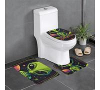 Lot de 3 tapis de salle de bain en forme de U avec couvercle en forme de O - Imprimé Alien vert