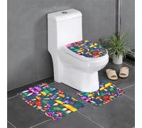 Lot de 3 tapis de salle de bain en forme de U avec couvercle en forme de O Motif champignons lumineux