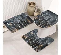 Lot de 3 tapis de salle de bain en forme de U avec vue aérienne de Hong Kong, tapis de bain antidérapant en microfibre + tapis de couvercle de toilette, tapis de bain doux et absorbant pour décoration